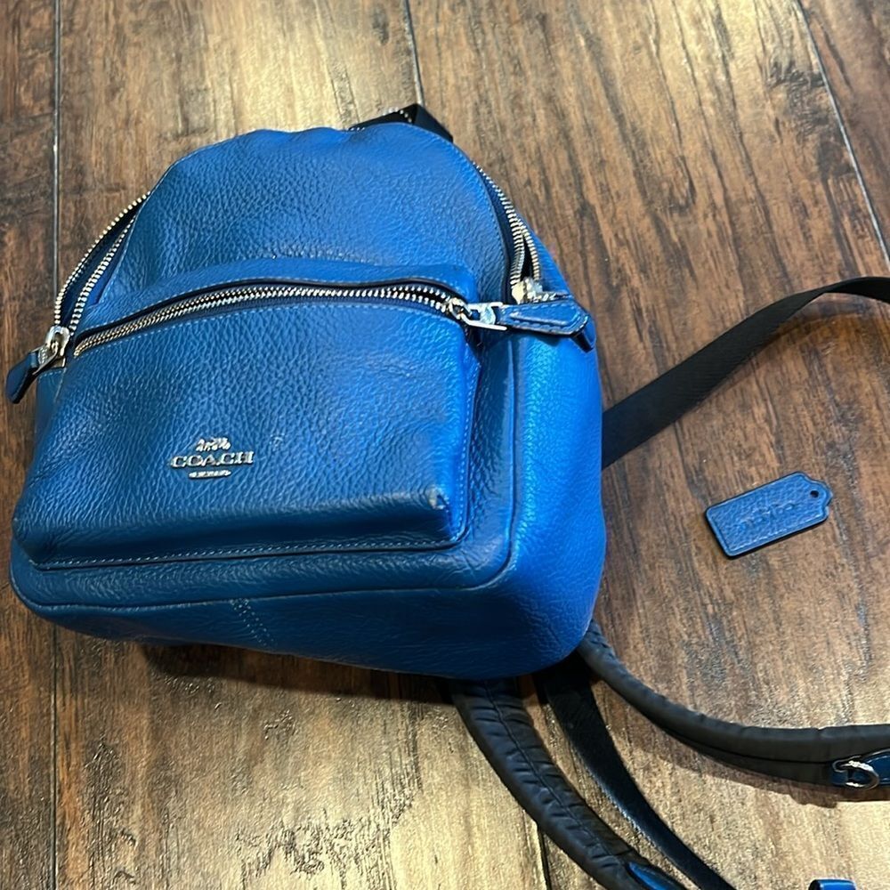 COACH Mini Charlie Backpack in Pebble Leather blue color used in GUC - Picture 8 of 11
